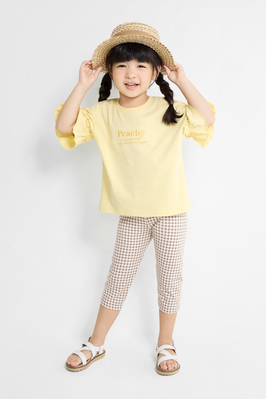 彈力格紋七分內搭褲-童