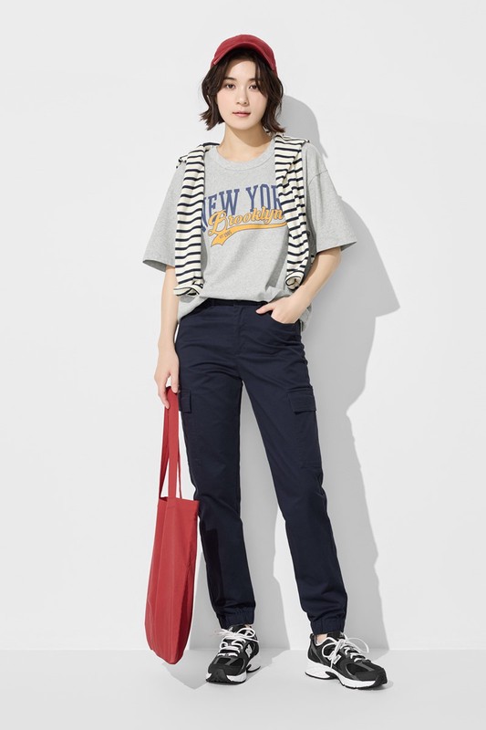 棉質工裝束口褲-女