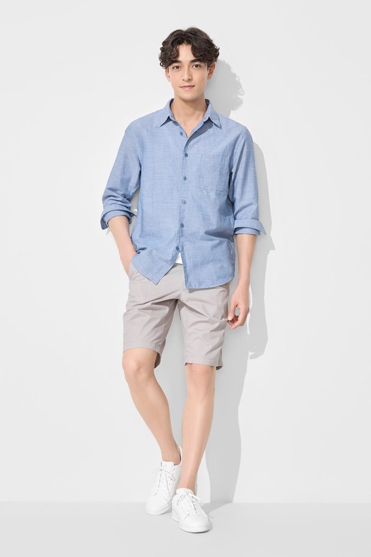 棉麻長袖襯衫-男