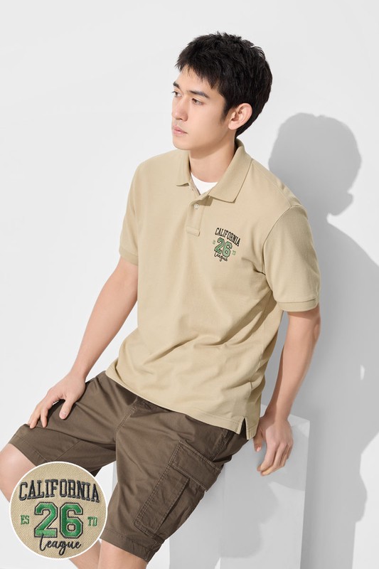 純棉網眼徽章polo衫-男