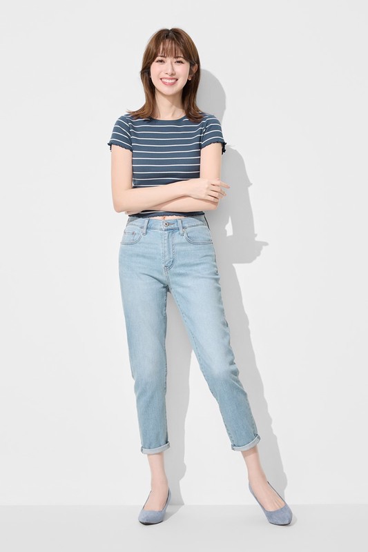 羅紋條紋木耳邊短版T恤-女