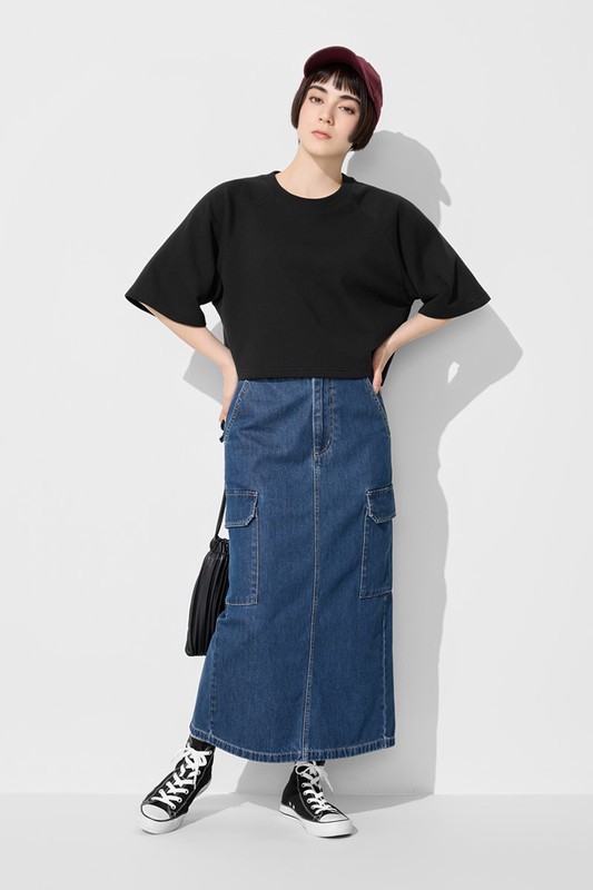 毛圈寬鬆短版五分袖T恤-女