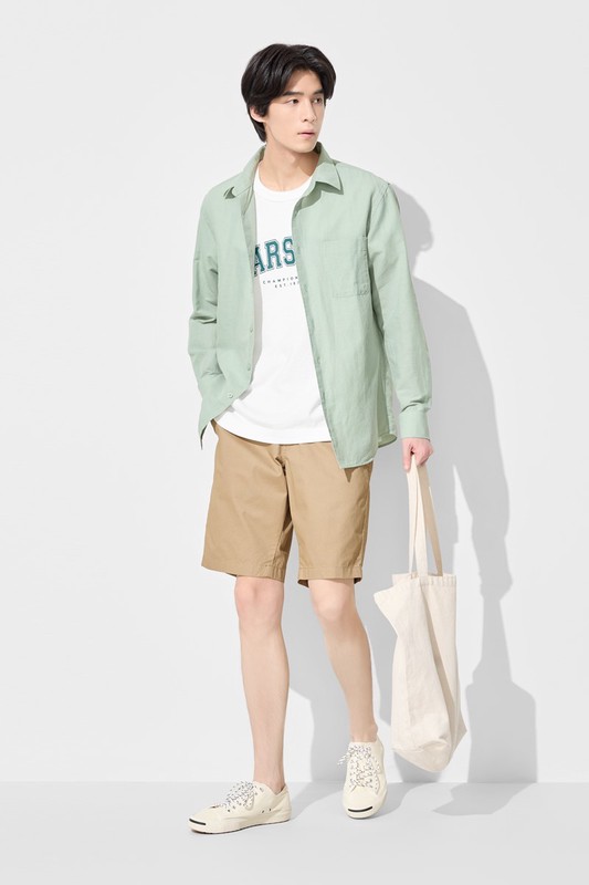 棉麻長袖襯衫-男