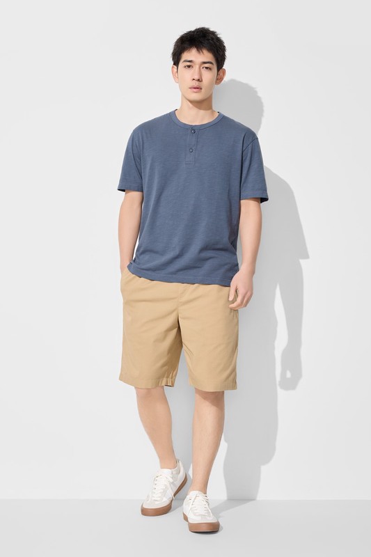 竹節棉亨利領T恤-男