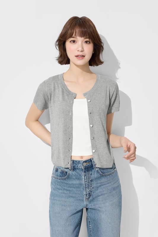 愛心釦短版透膚針織外套-女