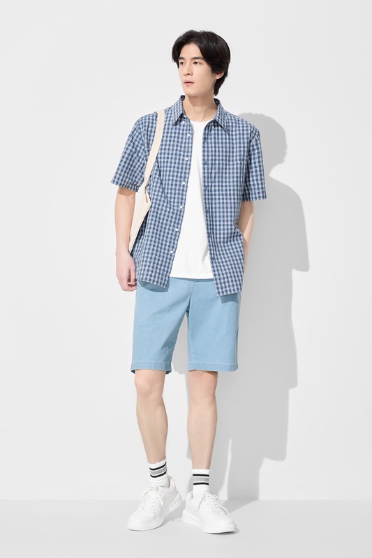 格紋短袖襯衫-男