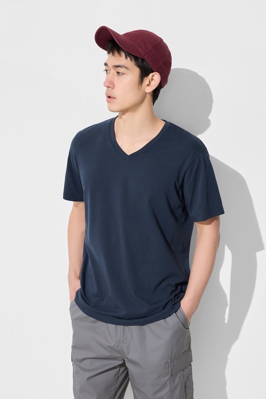 純棉V領T恤-男