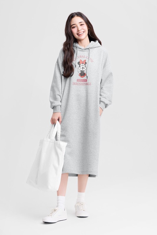 迪士尼系列刷毛寬版印花連帽洋裝-女