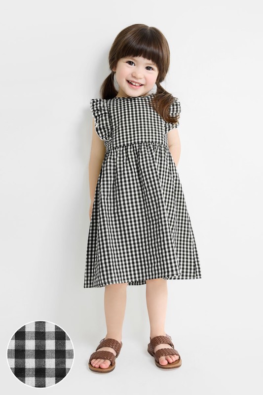 荷葉格紋洋裝-童