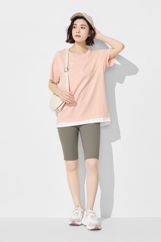 純棉寬版假兩件T恤-女