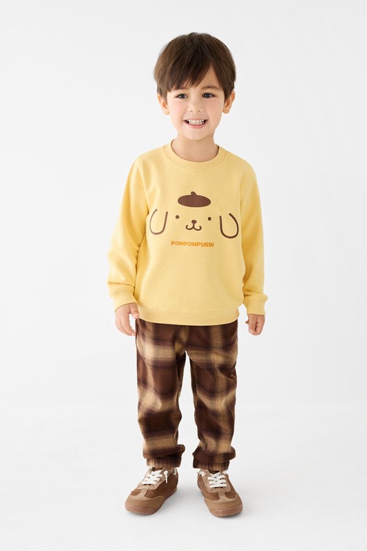 法蘭絨格紋束口褲-童