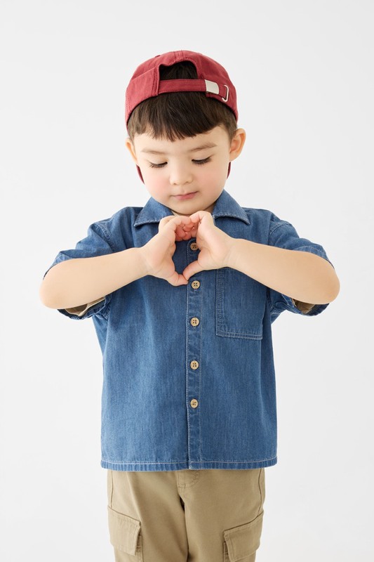 牛仔寬版短袖襯衫-童
