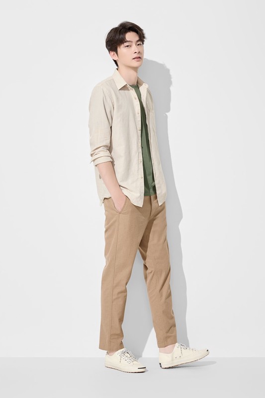 棉麻休閒長褲-男