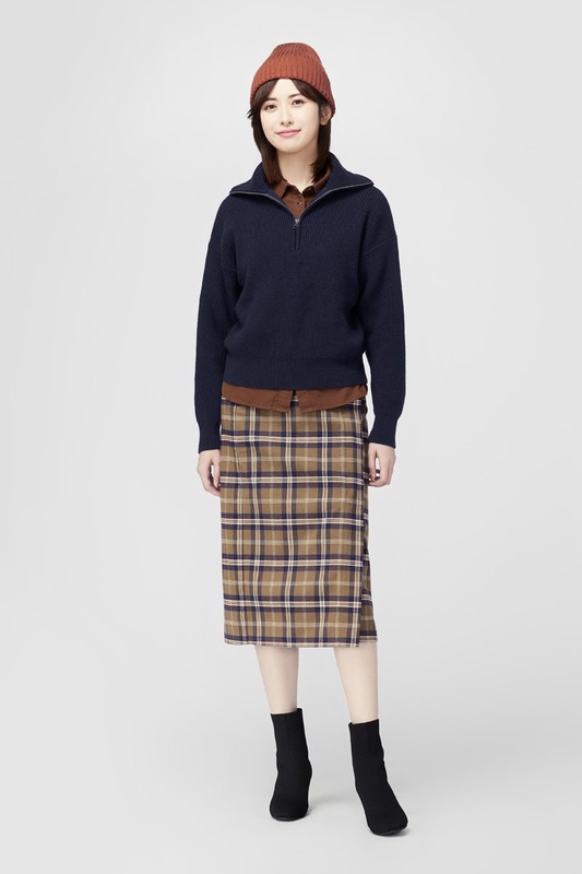 粗針半開襟拉鍊式毛衣-女