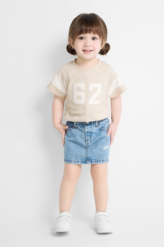 純棉文字寬版拼接T恤-Baby