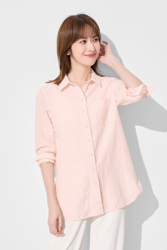 棉麻長版襯衫-女