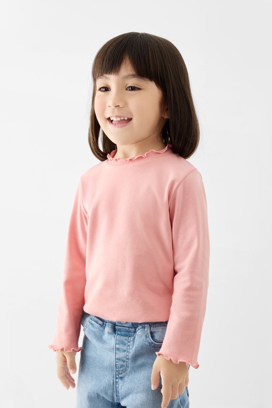 棉質羅紋木耳邊上衣-童