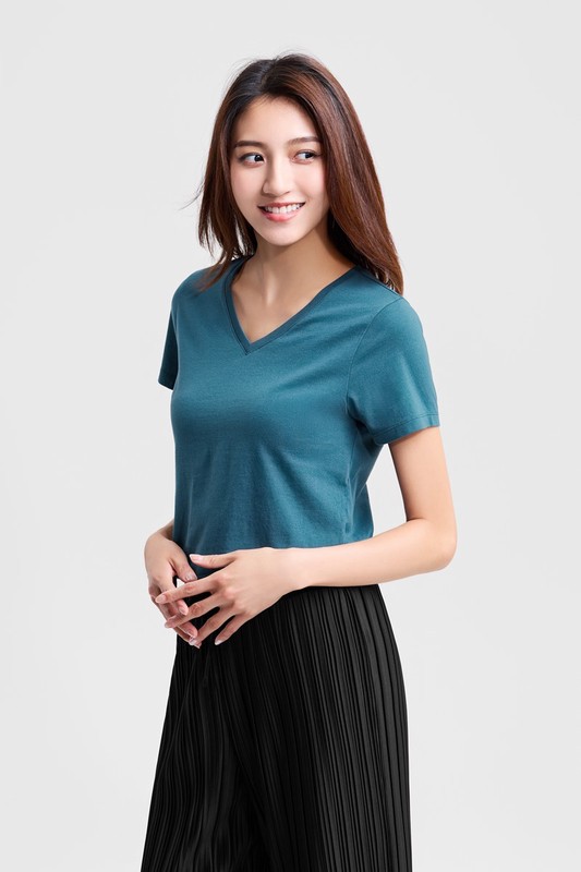 純棉V領T恤-女