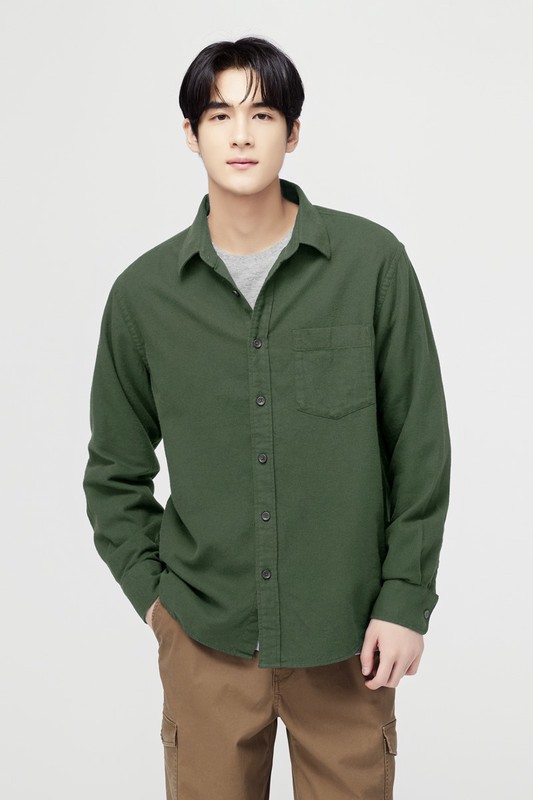 法蘭絨長袖襯衫-男