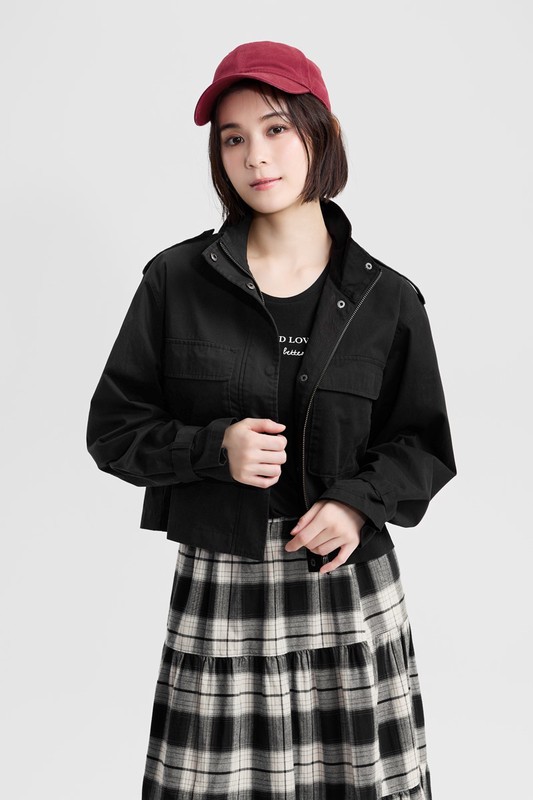 水洗立領短版外套-女