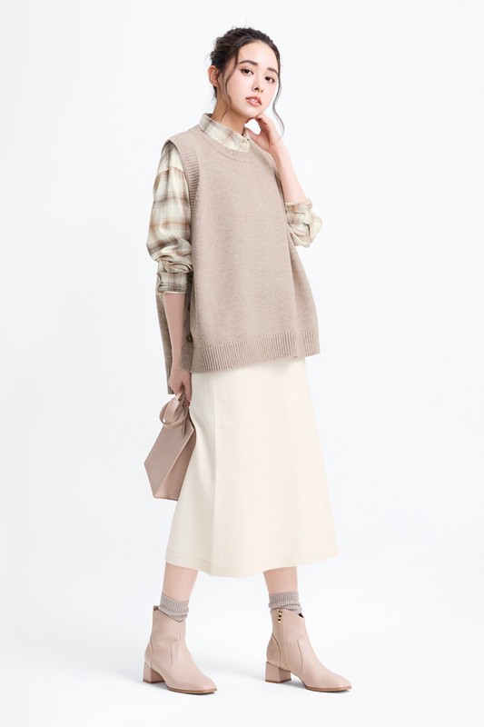 寬版圓領針織背心-女