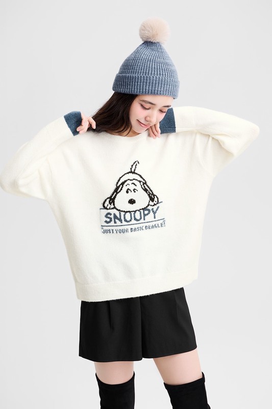 史努比系列粗針混紡毛衣-女