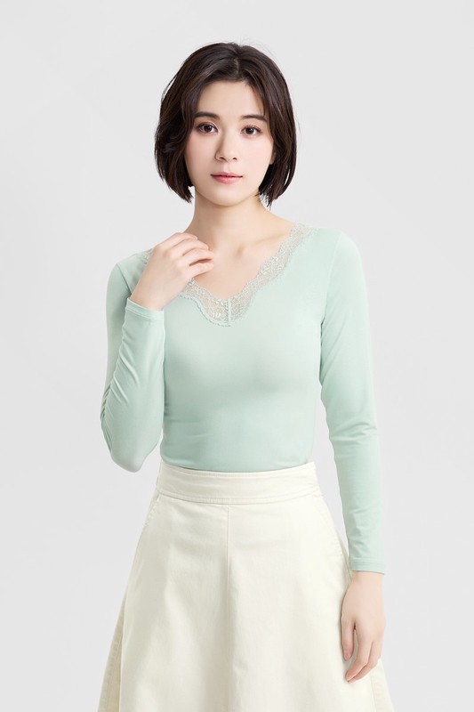 heatup蕾絲領八分袖上衣-女