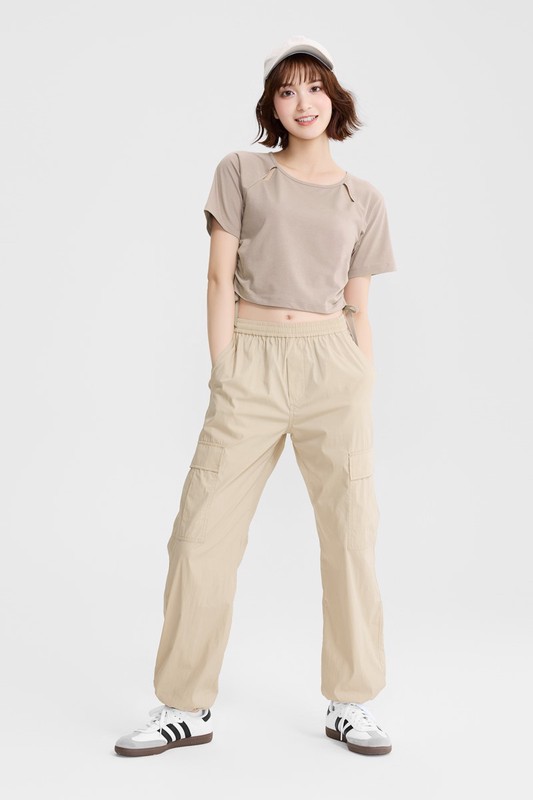 吸排抽繩短版T恤-女