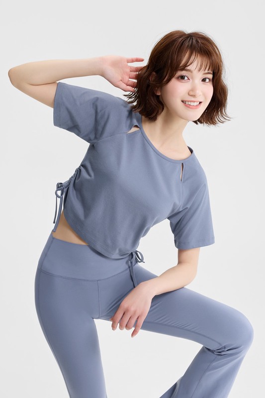 吸排抽繩短版T恤-女