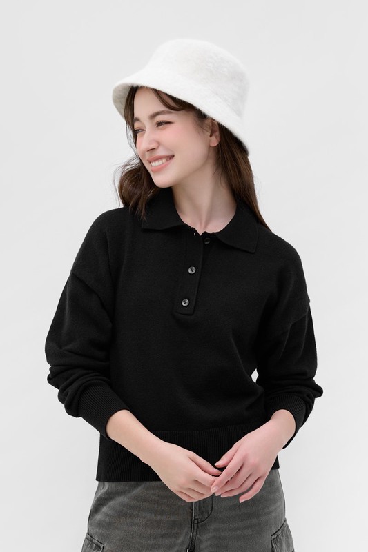 寬版polo領毛衣-女