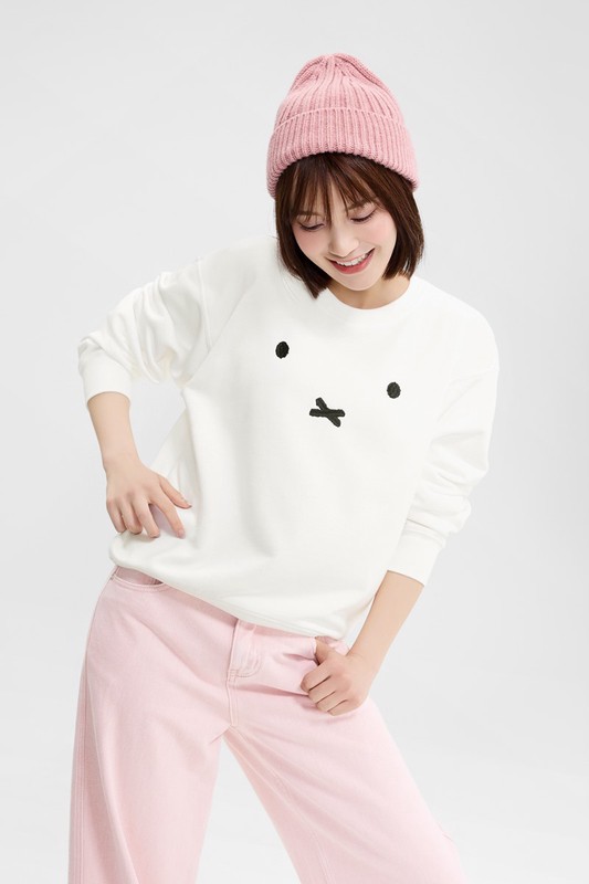 Miffy毛圈寬版電繡圓領衫-01-女