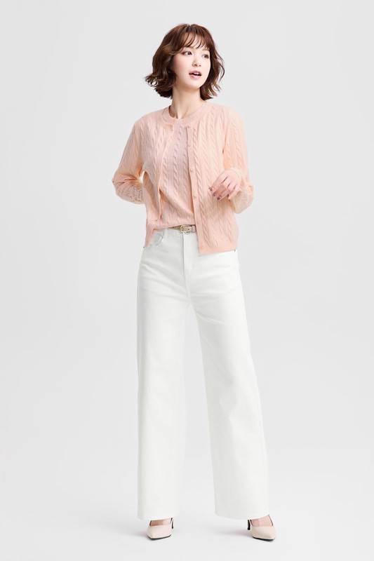 多色高腰牛仔寬褲-女