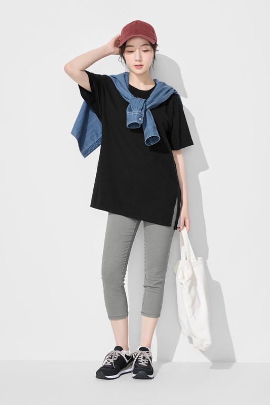 竹節棉寬鬆長版T恤-女