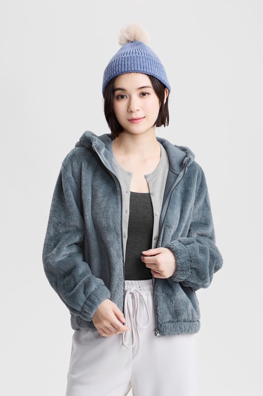 柔軟長刷毛連帽外套-女