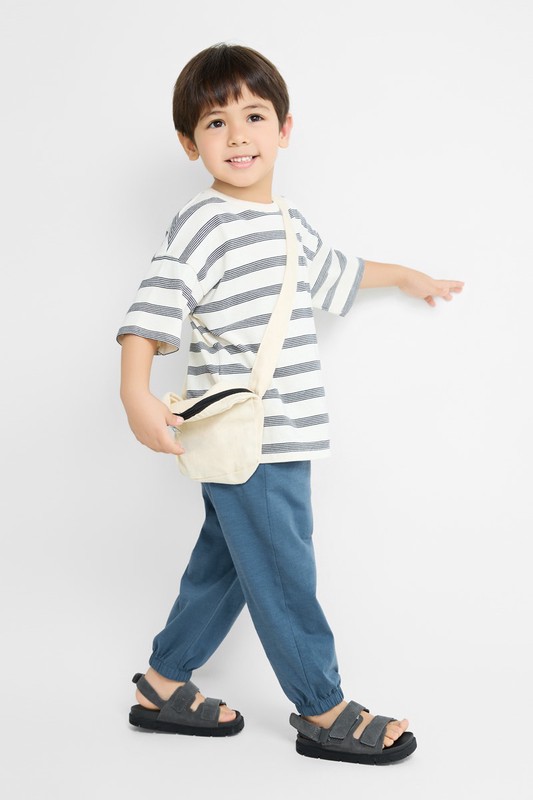 竹節棉束口褲-童