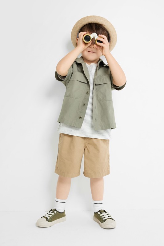 工裝寬版短袖襯衫-童