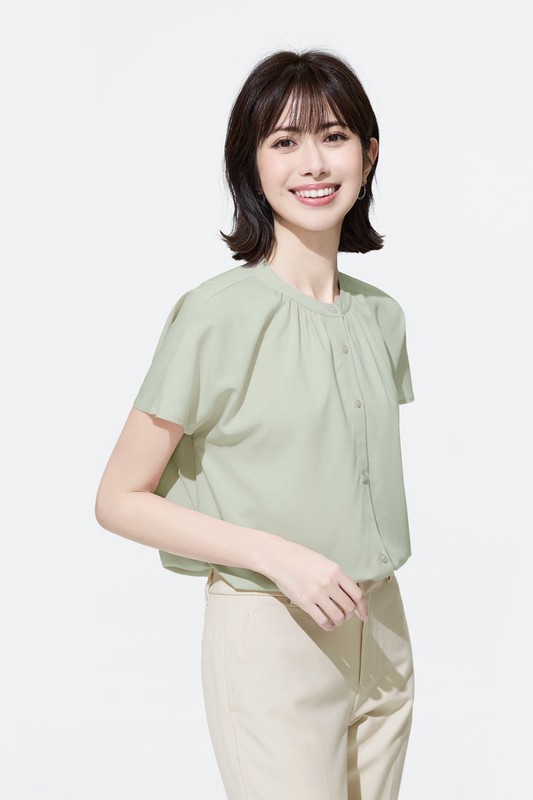 嫘縈立領連袖襯衫-女