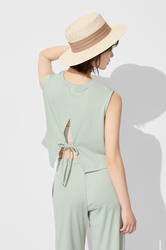 羅紋開衩無袖上衣-女