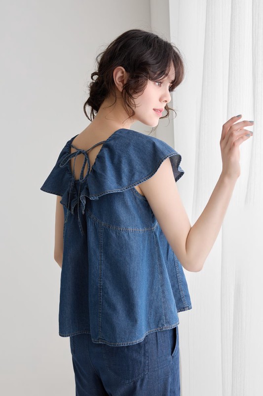 荷葉造型牛仔上衣-女