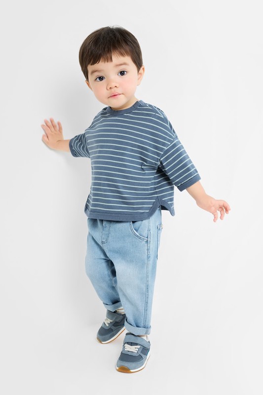 純棉條紋寬版七分袖T恤-Baby