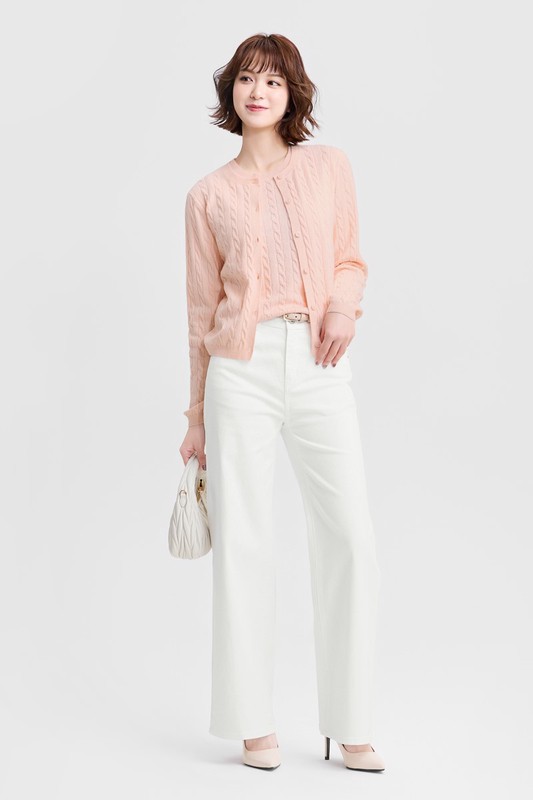 多色高腰牛仔寬褲-女