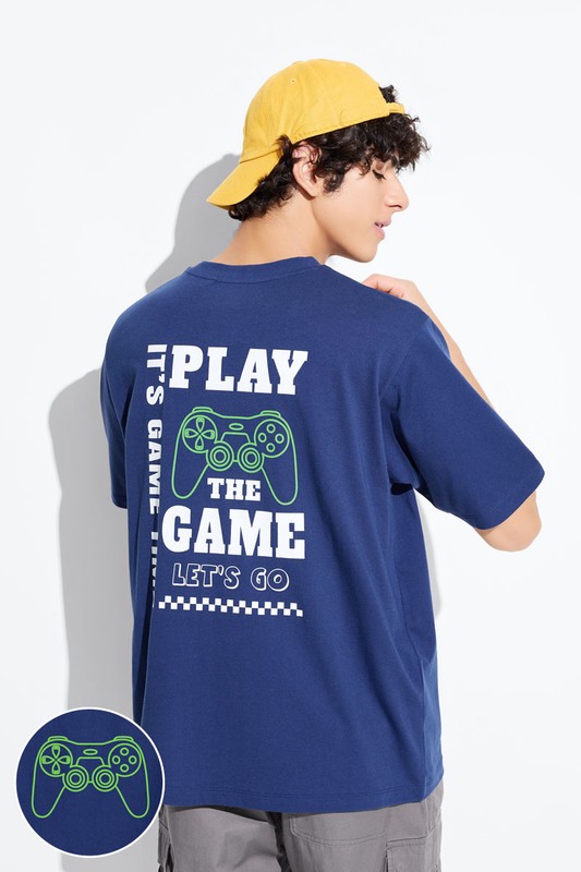 電玩寬版印花T恤-男