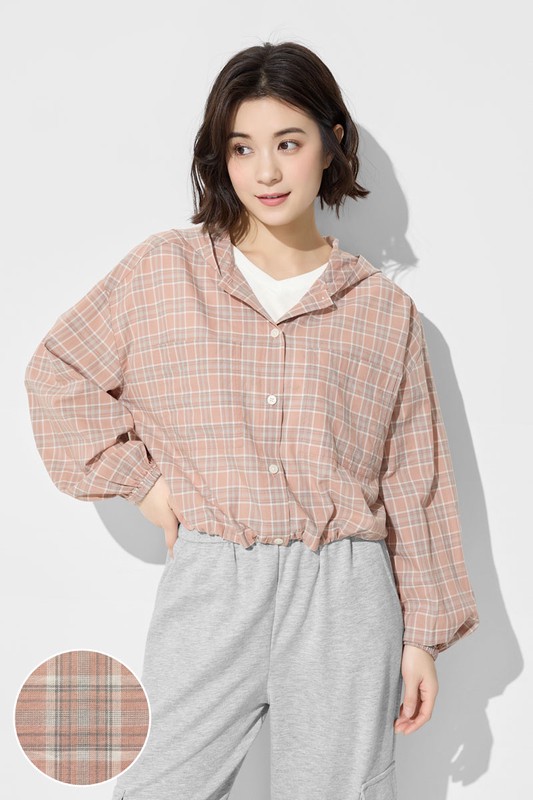 輕薄格紋連帽外套-女