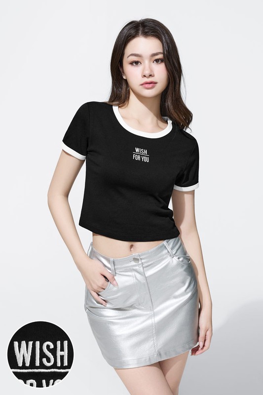 純棉羅紋配色電繡T恤-女