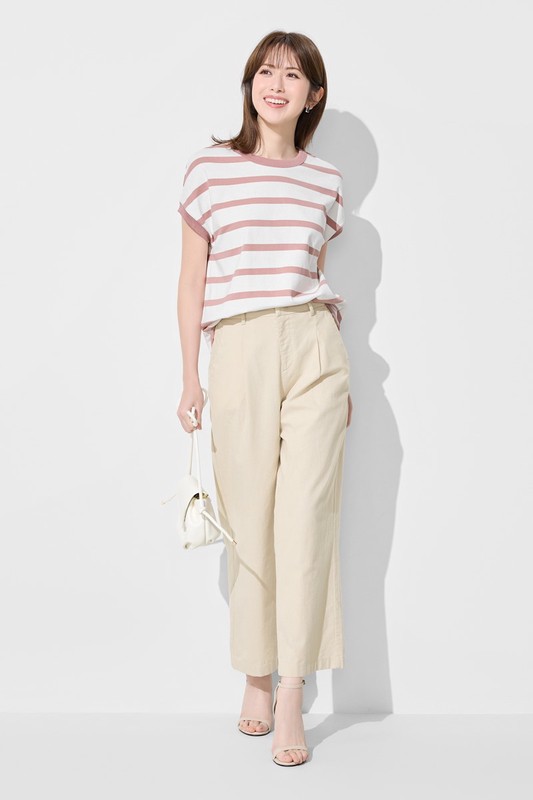 粗紡條紋連袖寬鬆上衣-女