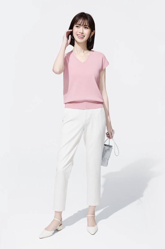 V領寬版連袖針織衫-女