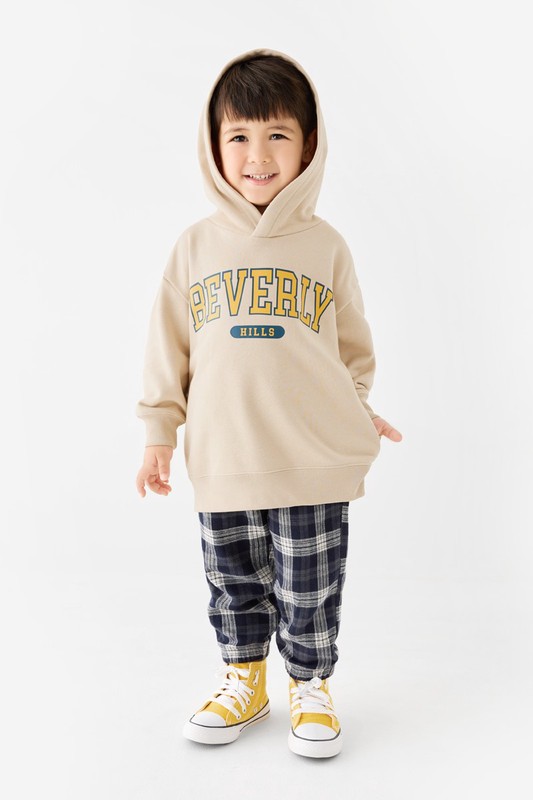 文字毛圈寬版印花連帽衫-05-童