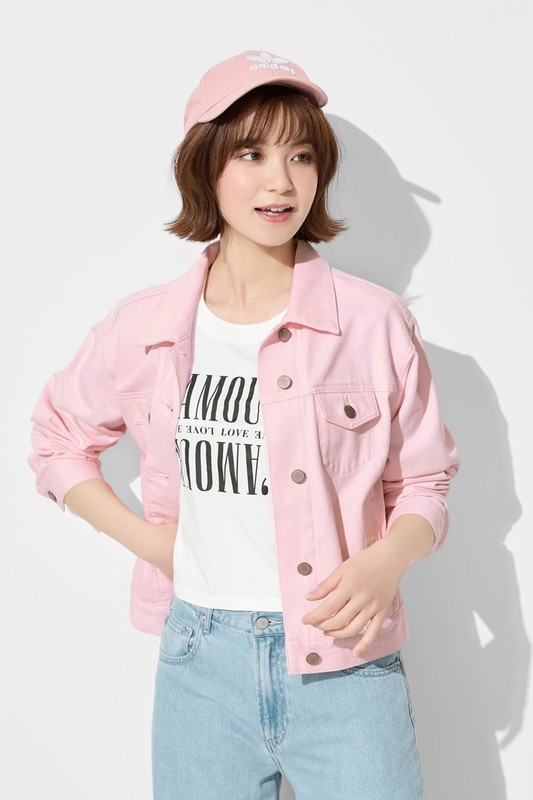 多色牛仔寬鬆短版外套-女
