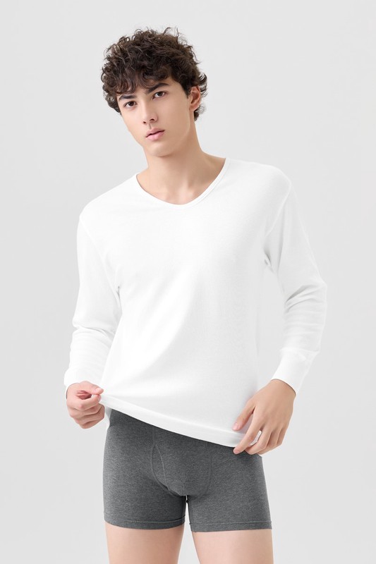 無側縫U領九分袖內衣-男