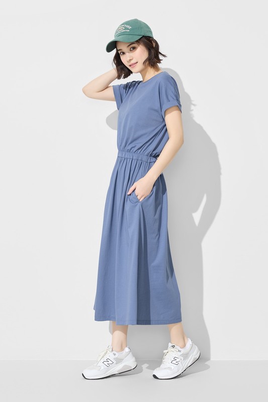 柔滑棉連袖收腰長洋裝-女